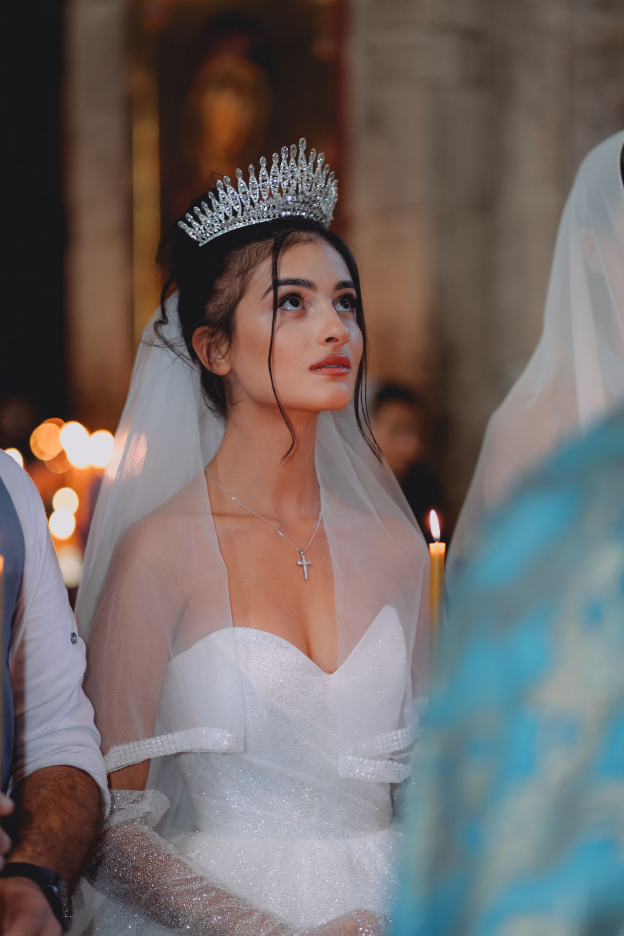 Bride with tiara during the church ceremony